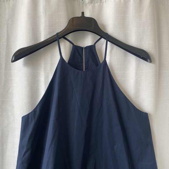 Amanda Uprichard “Violet” Navy Blue Halter Dress Cotton $168 Size Medium - Picture 2 of 11